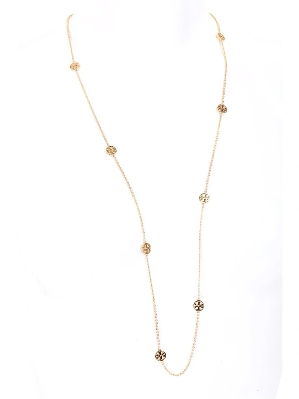 TORY BURCH Miller Medallion Long Station Necklace in 18k Plated Gold